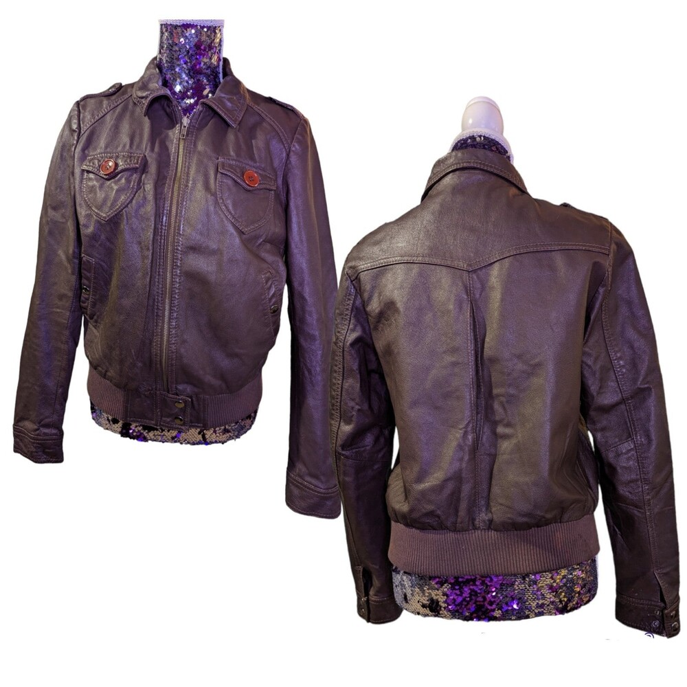 Divided Size 12‎ Genuine Leather Brown Moto Bomber Jacket Retro
